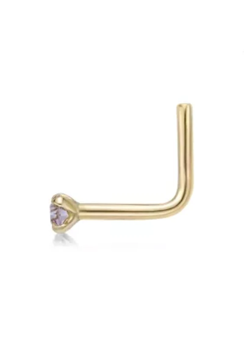Lila Moon 90 Degree Purple Crystal Nose Stud in 14K Gold