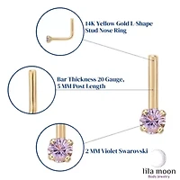 Lila Moon 90 Degree Purple Crystal Nose Stud in 14K Gold