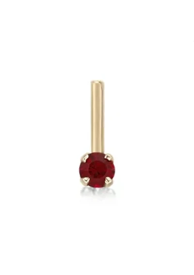 Lila Moon 90 Degree Red Crystal Nose Stud in 14K Gold