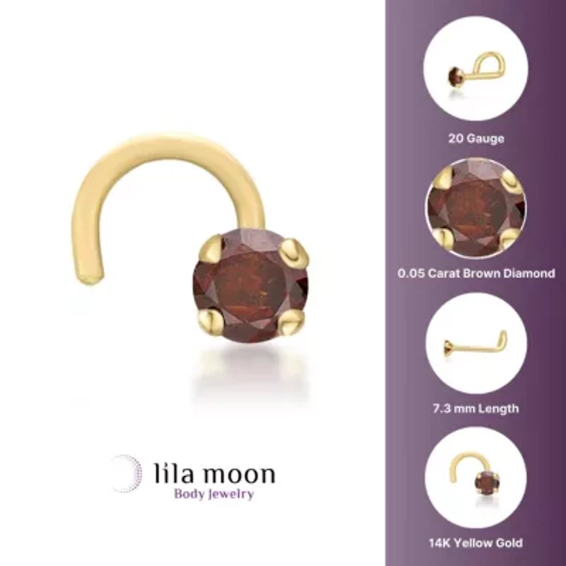 Lila Moon Brown Diamond Accent Curved Nose Stud in 14KWhite Gold