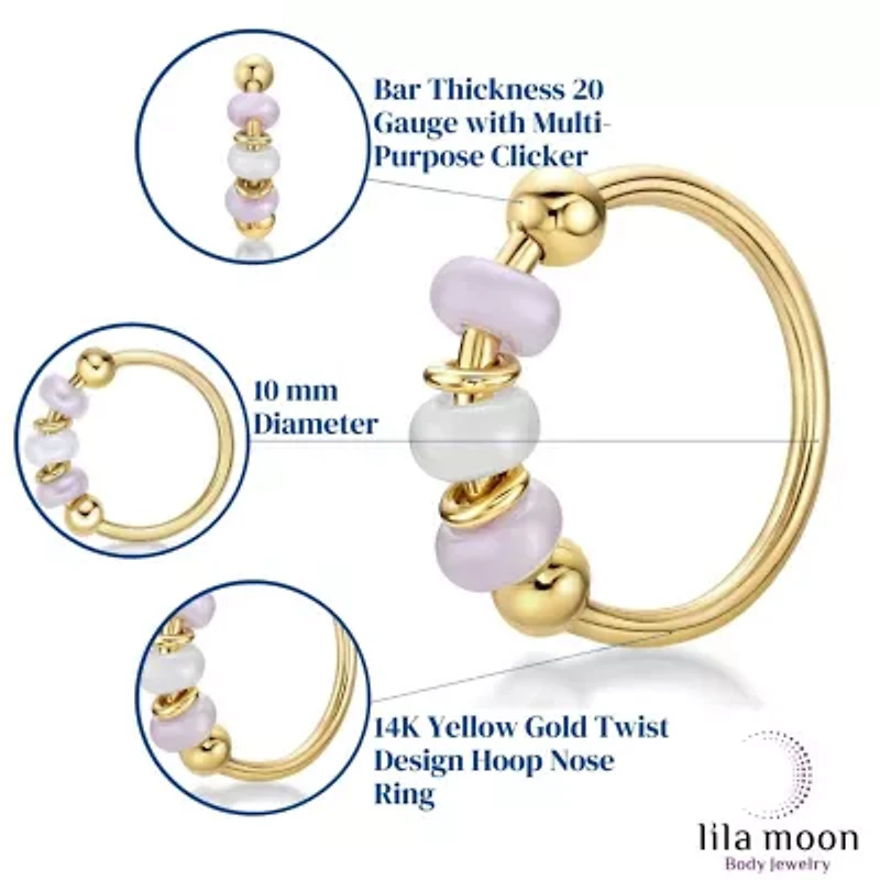 Lila Moon Seamless Pink Beaded Nose Ring in 14K Gold