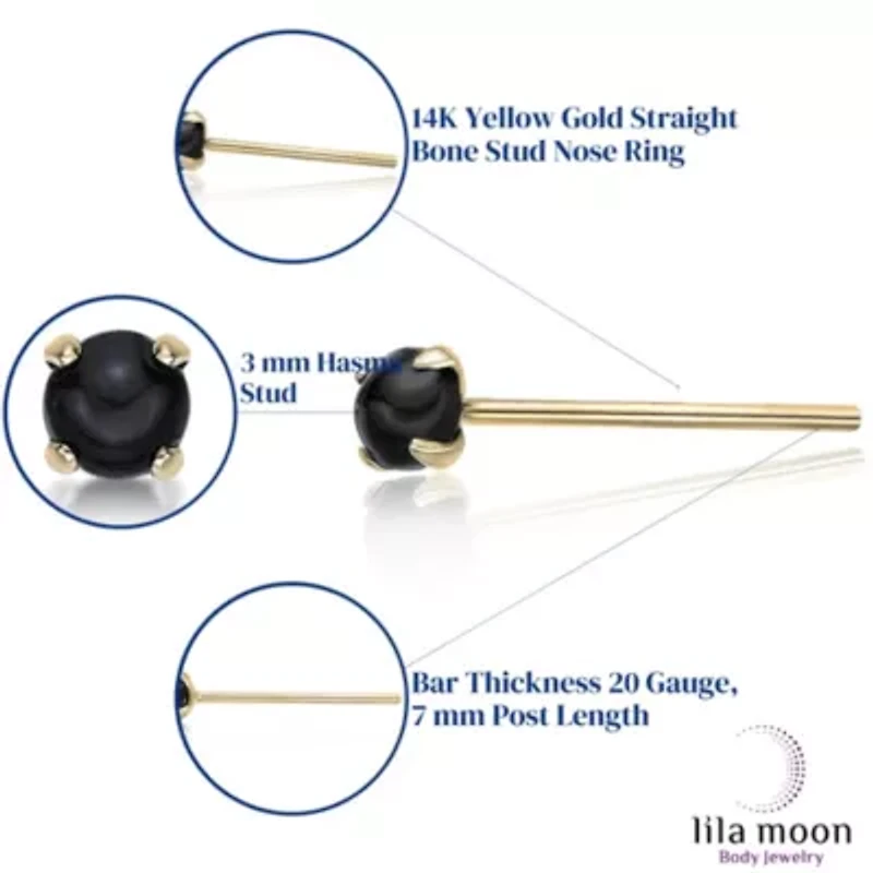 Lila Moon Onyx Nose Stud in 14K Gold