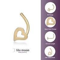 Lila Moon Heart Curved Nose Ring Stud in 14K Gold