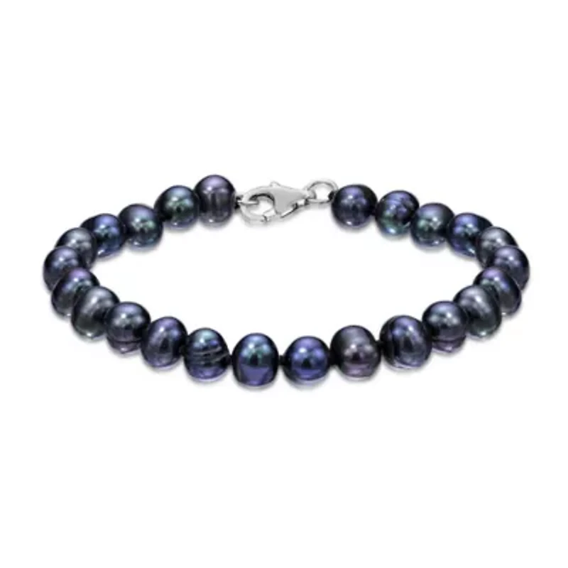 Sterling Silver Black Pearl Beaded Bracelet