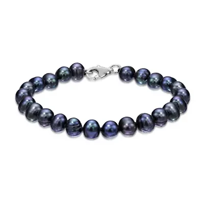 Sterling Silver Black Pearl Beaded Bracelet