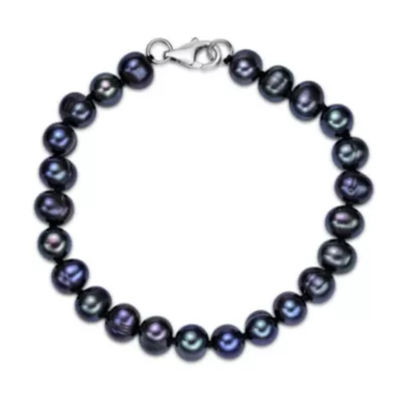 Sterling Silver Black Pearl Beaded Bracelet