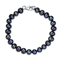 Sterling Silver Black Pearl Beaded Bracelet
