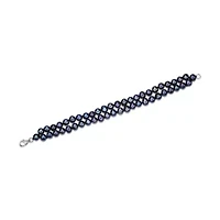 Sterling Silver 2-Rows Black Pearl Beaded Bracelet