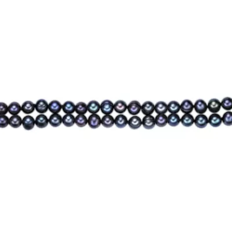 Sterling Silver 2-Rows Black Pearl Beaded Bracelet