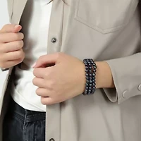 Sterling Silver 3-Rows Black Pearl Beaded Bracelet