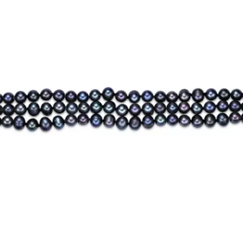 Sterling Silver 3-Rows Black Pearl Beaded Bracelet