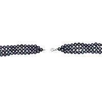 Sterling Silver 3-Rows Black Pearl Beaded Bracelet