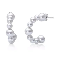 Sterling Silver Pearl Beaded Station Hoop Earrings
