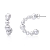 Sterling Silver Pearl Beaded Station Hoop Earrings