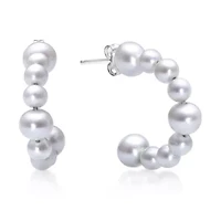 Sterling Silver Pearl Beaded Station Hoop Earrings