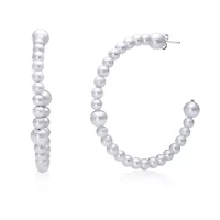 Sterling Silver Pearl Beaded Station Hoop Earrings