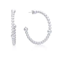 Sterling Silver Pearl Beaded Station Hoop Earrings
