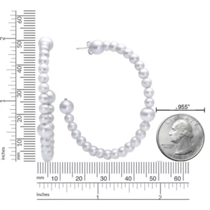 Sterling Silver Pearl Beaded Station Hoop Earrings