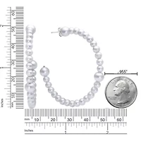 Sterling Silver Pearl Beaded Station Hoop Earrings