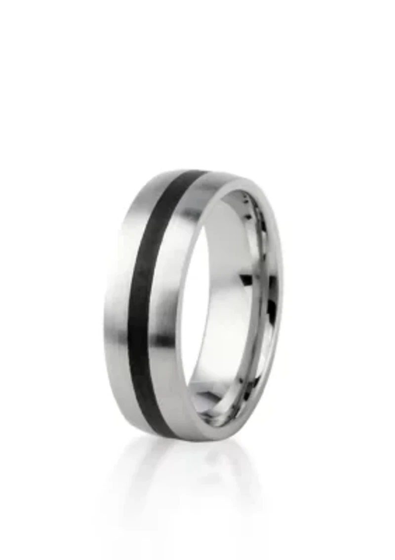 Men's Stainless Steel Ring with Black Resin Stripe