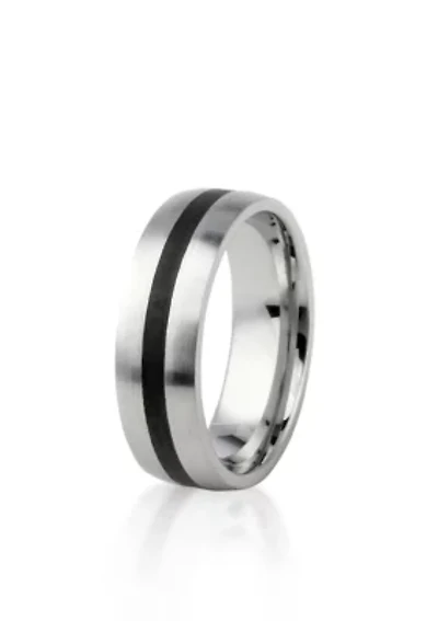 Men's Stainless Steel Ring with Black Resin Stripe