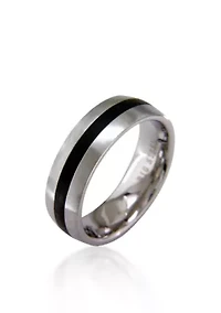 Men's Stainless Steel Ring with Black Resin Stripe