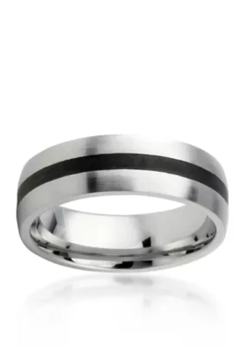 Men's Stainless Steel Ring with Black Resin Stripe
