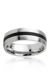 Men's Stainless Steel Ring with Black Resin Stripe