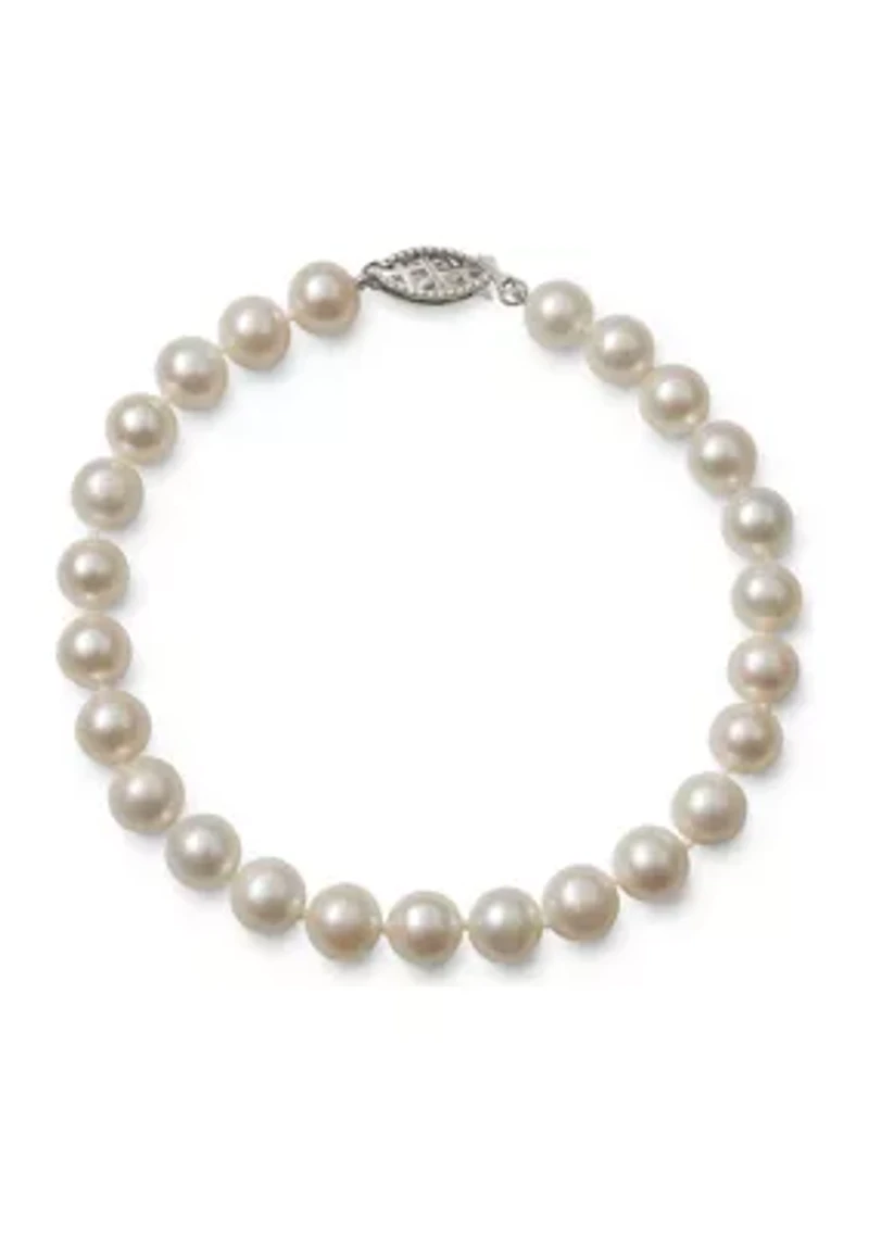 6-7 mm A Quality Cultured Freshwater Pearl 7.5 inch Bracelet in 14k White Gold