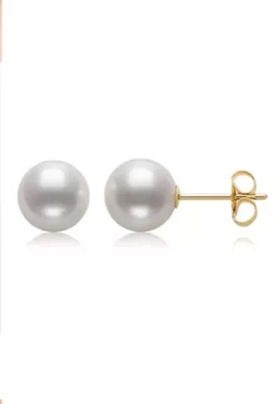 Lab Created 14KT YG. 7-7.5MM AKOYA PEARL STUD EARRING