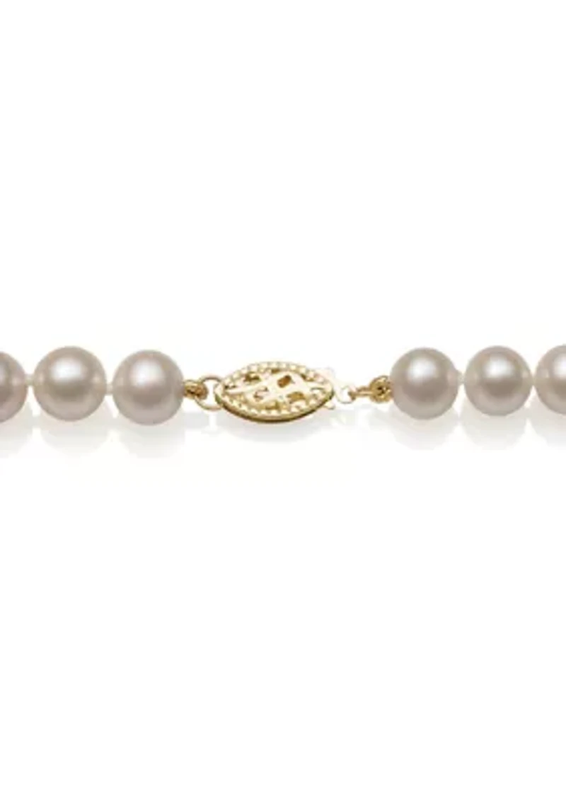 6 Millimeter A Quality Cultured Freshwater Pearl Inch Strand Necklace in 14K Yellow Gold