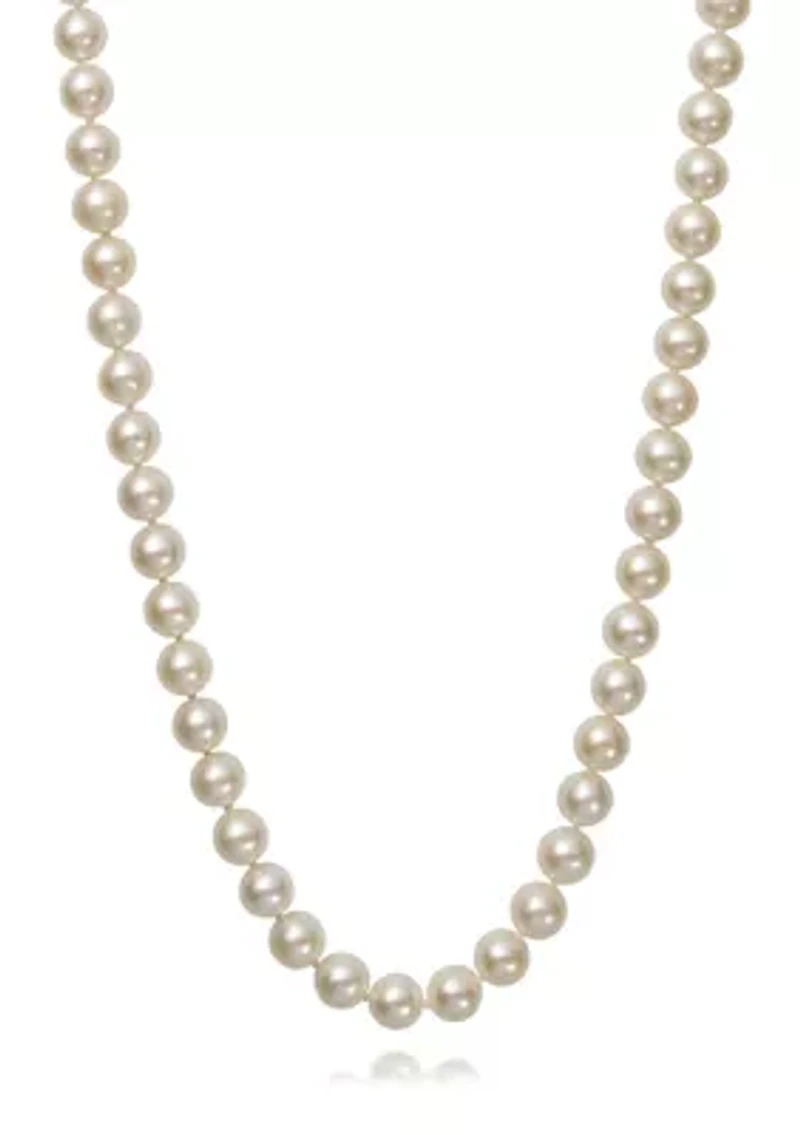 7-8 Millimeter A Quality Cultured Freshwater Pearl 18 Inch Strand Necklace in 14k Yellow Gold