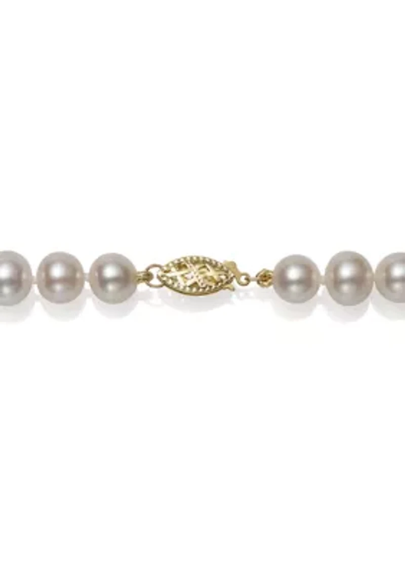7-8 Millimeter A Quality Cultured Freshwater Pearl 18 Inch Strand Necklace in 14k Yellow Gold