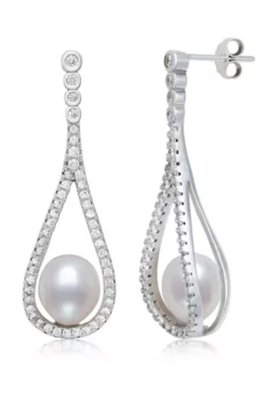 Lab Created STERLING SILVER FWP & LC SAPPHIRE EARRING