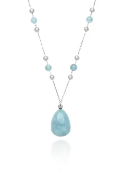 Sterling Silver Milky Aquamarine and Freshwater Pearl Necklace