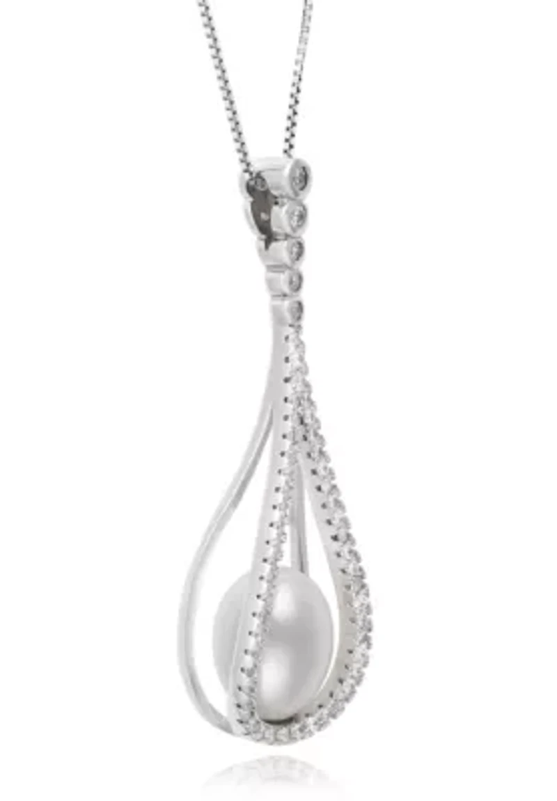 Lab Created STERLING SILVER  FWP & LC SAPPHIRE PENDANT