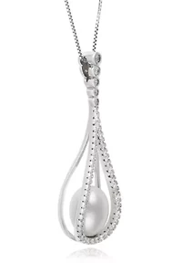 Lab Created STERLING SILVER  FWP & LC SAPPHIRE PENDANT