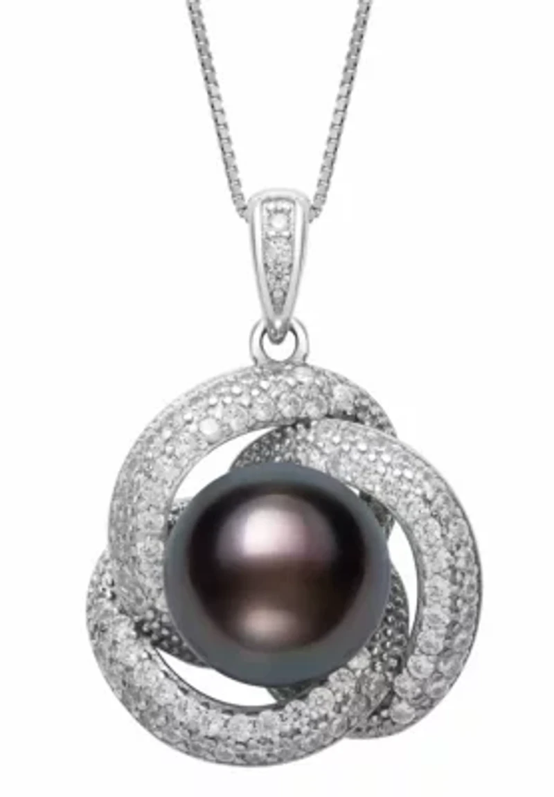 Lab Created Sterling Silver Freshwater Pearl and Lab-Created Sapphire Pendant