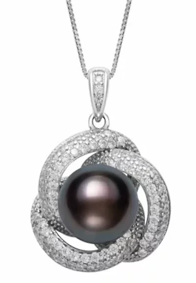 Lab Created Sterling Silver Freshwater Pearl and Lab-Created Sapphire Pendant