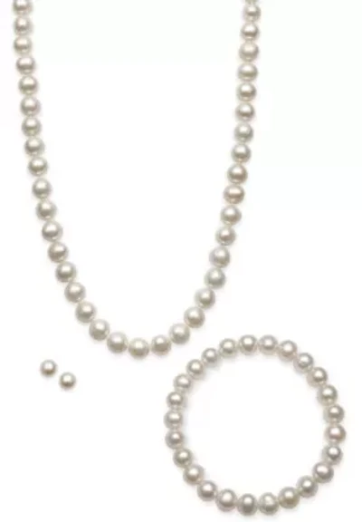 Lab Created STERLING SILVER 7-8MM FWP NECK, BRACE & STUD SET