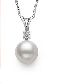 Lab Created White Topaz and Freshwater Pearl Sterling Silver Earring and Pendant Set 9–10mm