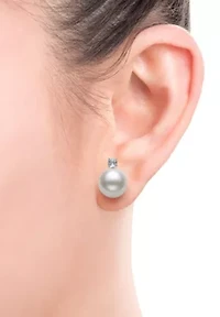 Lab Created White Topaz and Freshwater Pearl Sterling Silver Earring and Pendant Set 9–10mm