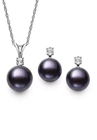 Lab Created STERLING SILVER 9-10MM FWP AND WHITE TOPAZ EARR AND PEND SET