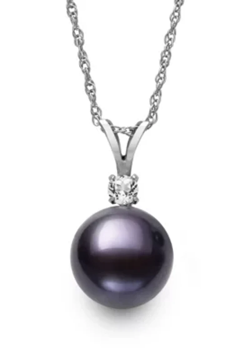 Lab Created White Topaz and Freshwater Pearl Sterling Silver Earring and Pendant Set 9–10mm