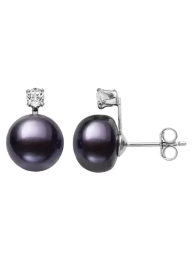 Lab Created White Topaz and Freshwater Pearl Sterling Silver Earring and Pendant Set 9–10mm