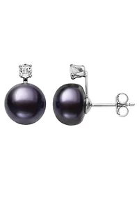 Lab Created STERLING SILVER 9-10MM FWP AND WHITE TOPAZ EARR AND PEND SET