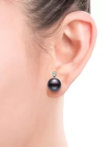 Lab Created STERLING SILVER 9-10MM FWP AND WHITE TOPAZ EARR AND PEND SET