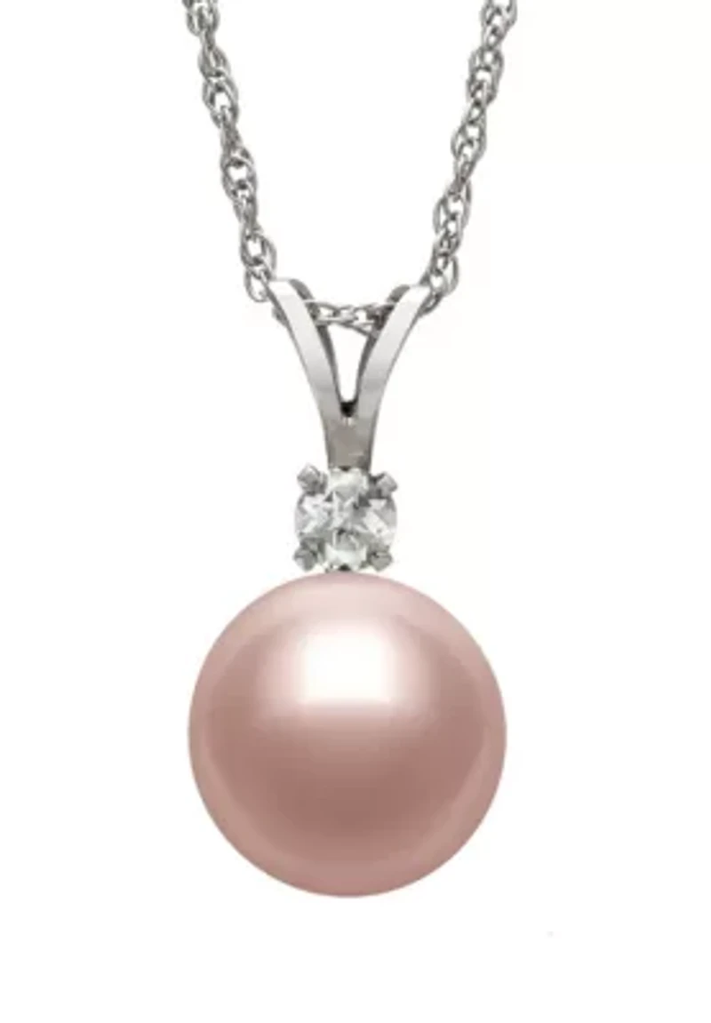 Lab Created White Topaz and Freshwater Pearl Sterling Silver Earring and Pendant Set 9–10mm