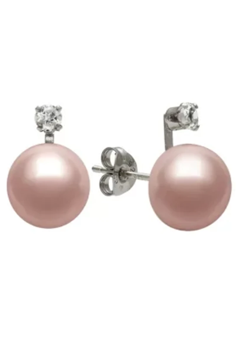 Lab Created White Topaz and Freshwater Pearl Sterling Silver Earring and Pendant Set 9–10mm
