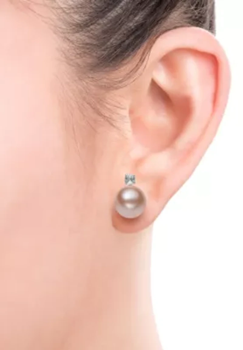 Lab Created White Topaz and Freshwater Pearl Sterling Silver Earring and Pendant Set 9–10mm